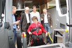 Franzi Heitmann im Lift. v.l.: Ralf Beicht, Dr. Willi Reiss, Helmut Roth und Wolfgang Zeeb